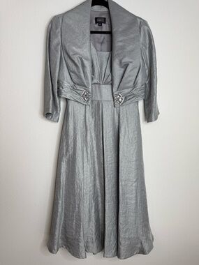 Adrianna Papell Occasions Silver Dress/Jacket w/Jewels 2pc Sz 4